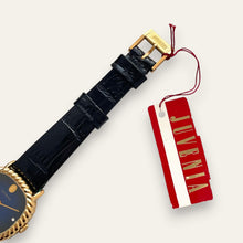 Load image into Gallery viewer, Vintage Juvenia Mechanical Watch Blue Dial Gold Rope Bezel 1970s Swiss
