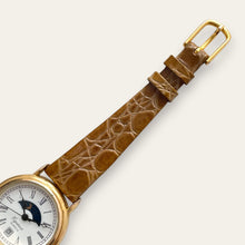 Load image into Gallery viewer, Vintage Equinox Quartz Watch Sun and Moon Dial Gold Tone Roman Numerals
