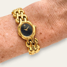 Load image into Gallery viewer, Vintage Seiko Ladies Watch Gold-Tone Black Dial Woven Bracelet Quartz
