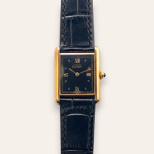 Load image into Gallery viewer, Vintage Must de Cartier Tank Vermeil Quartz Black Dial Roman Numerals
