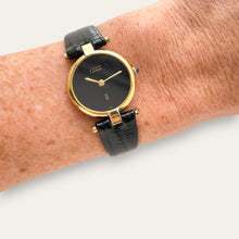 Load image into Gallery viewer, Vintage Must de Cartier Vendome Quartz Vermeil Black Dial Ladies Watch
