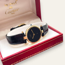 Load image into Gallery viewer, Vintage Must de Cartier Vendome Quartz Vermeil Black Dial Ladies Watch
