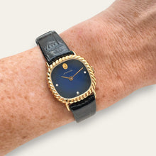 Load image into Gallery viewer, Vintage Juvenia Mechanical Watch Blue Dial Gold Rope Bezel 1970s Swiss
