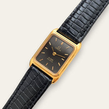 Load image into Gallery viewer, Vintage Omega De Ville Quartz Watch Gold Plated Black Dial 1980s Swiss
