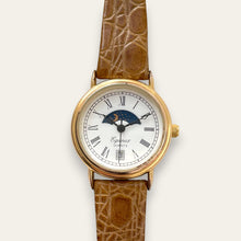 Load image into Gallery viewer, Vintage Equinox Quartz Watch Sun and Moon Dial Gold Tone Roman Numerals
