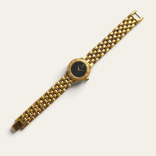 Load image into Gallery viewer, Vintage Seiko Quartz Ladies Gold Watch Black Dial Roman Numeral Bezel
