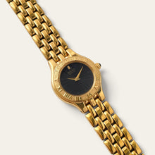 Load image into Gallery viewer, Vintage Seiko Quartz Ladies Gold Watch Black Dial Roman Numeral Bezel
