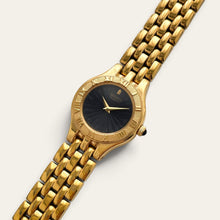 Load image into Gallery viewer, Vintage Seiko Quartz Ladies Gold Watch Black Dial Roman Numeral Bezel
