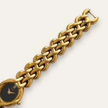 Load image into Gallery viewer, Vintage Seiko Ladies Watch Gold-Tone Black Dial Woven Bracelet Quartz
