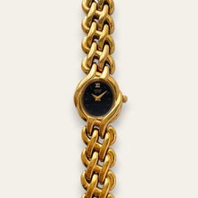 Load image into Gallery viewer, Vintage Seiko Ladies Watch Gold-Tone Black Dial Woven Bracelet Quartz
