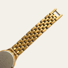 Load image into Gallery viewer, Vintage Seiko Quartz Ladies Gold Watch Black Dial Roman Numeral Bezel
