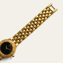Load image into Gallery viewer, Vintage Seiko Quartz Ladies Gold Watch Black Dial Roman Numeral Bezel
