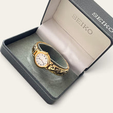 Load image into Gallery viewer, Vintage Seiko Ladies Gold-Plated Quartz Watch Roman Numeral White Dial

