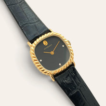 Load image into Gallery viewer, Vintage Juvenia Mechanical Watch Black Dial Gold Rope Bezel 1970s Swiss
