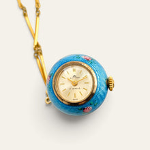 Load image into Gallery viewer, Vintage Bucherer Mechanical Ball Watch Pendant 800 Silver Blue Enamel
