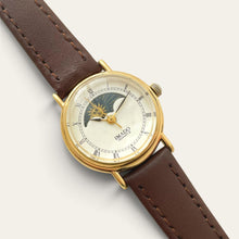 Load image into Gallery viewer, Vintage Imado Sun &amp; Moon Quartz Watch - Brown Leather Strap
