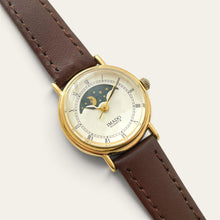 Load image into Gallery viewer, Vintage Imado Sun &amp; Moon Quartz Watch - Brown Leather Strap
