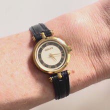Load and play video in Gallery viewer, Vintage Gucci Stack Watch | Roman Numeral Dial Gold Black Enamel 2000L, Quartz
