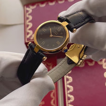 Load and play video in Gallery viewer, Vintage 1989 Cartier Must Vendome Ladies’ Watch - Black Dial, Box &amp; Papers
