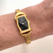 Load and play video in Gallery viewer, Vintage 1970s Vulcain Swiss Gold Mechanical Watch — Black Dial, NOS
