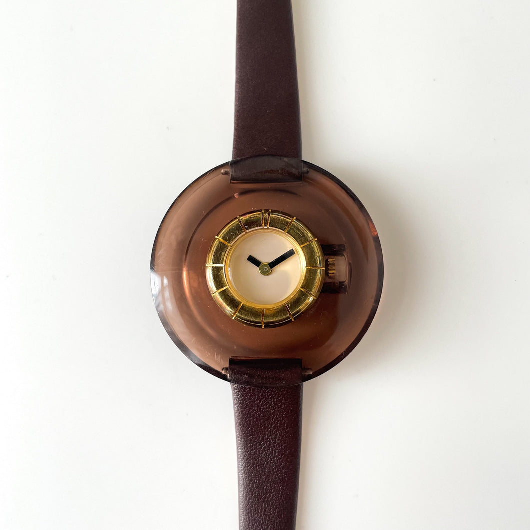 70s Lanvin Mechanical Watch with Brown Oversized Bezel