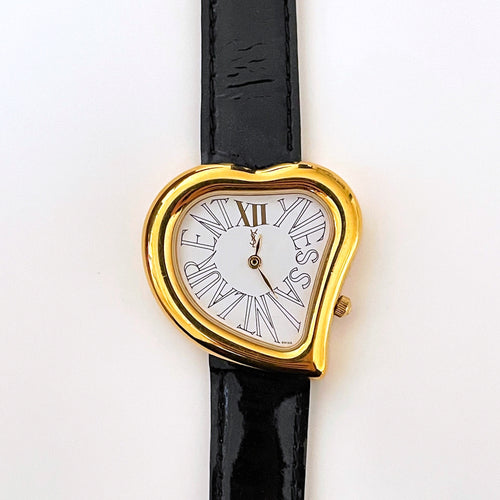 Vintage Yves Saint Laurent Gold-Plated Ladies' Quartz Watch with Heart Shaped Dial