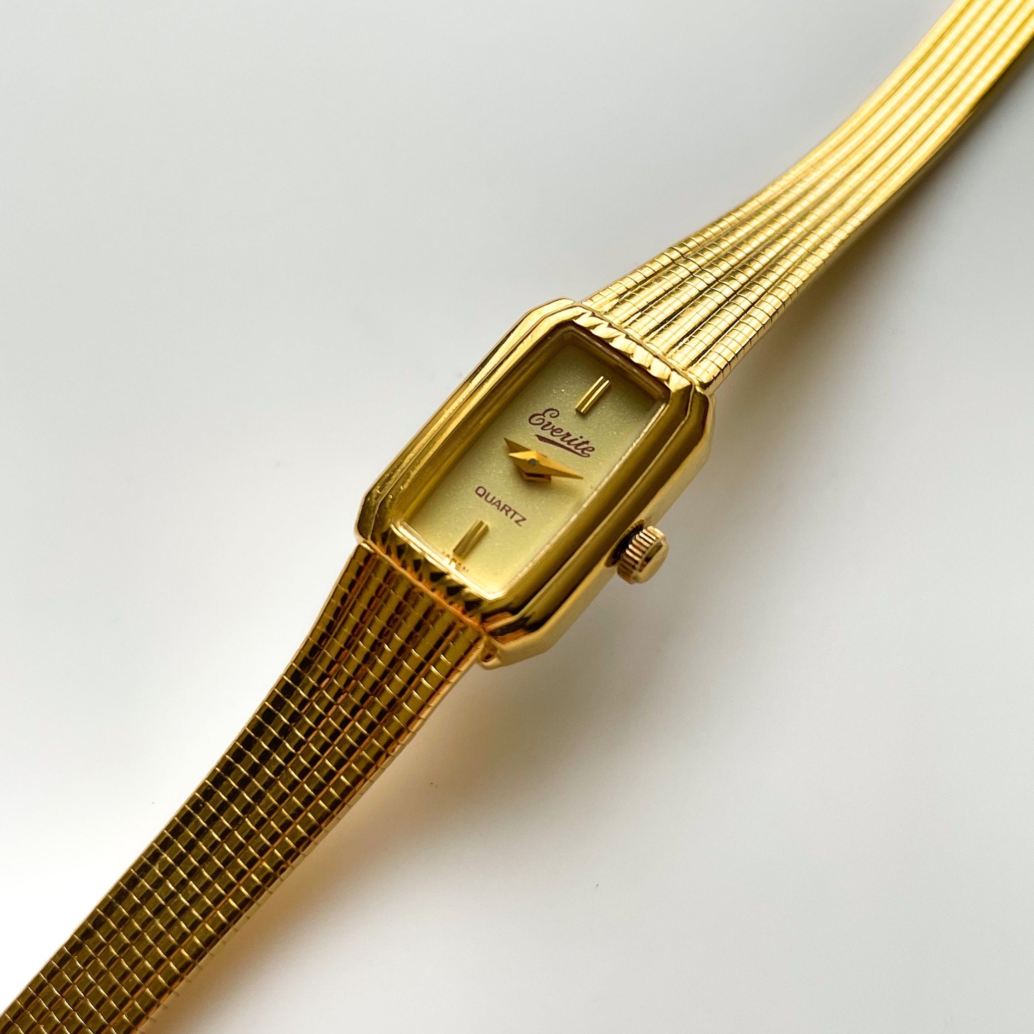 Vintage Tiny Gold-Tone Everite Quartz Watch with Rectangular Dial