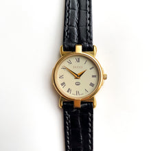 Load image into Gallery viewer, 90s Gold-Plated Gucci Watch with Black Leather Strap

