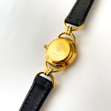 Load image into Gallery viewer, 90s Gold-Plated Gucci Watch with Green/Red Dial and Black Leather Strap
