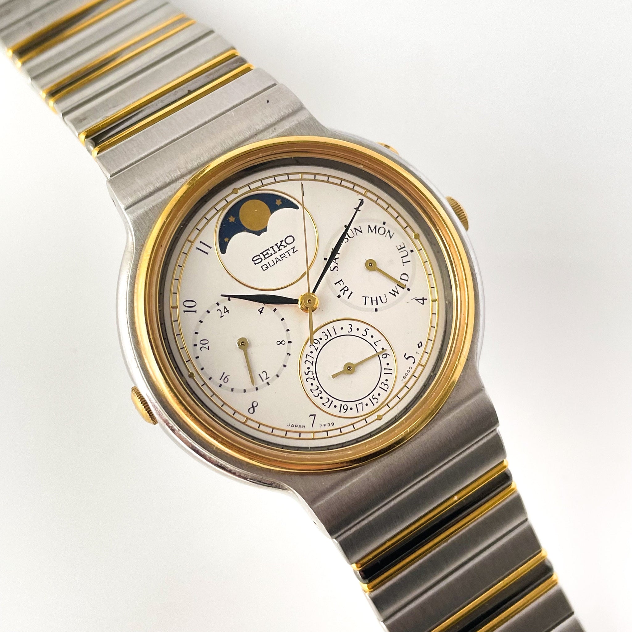 Rare Vintage 1987 Seiko Calendar Moon Phase Quartz Watch - Boxed