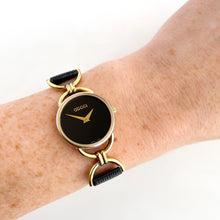 Load image into Gallery viewer, 90s Gold-Plated Gucci Watch with Black Leather Strap
