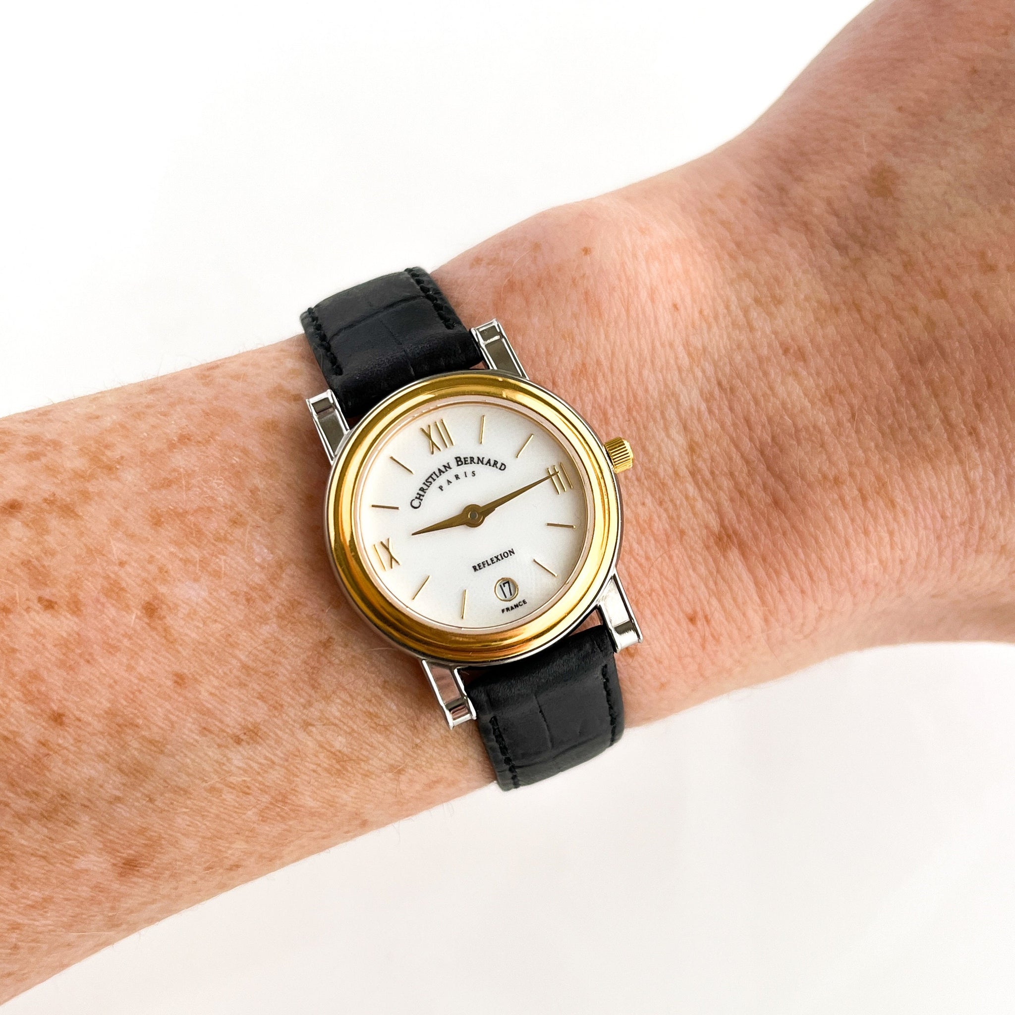 Ladies' Gold-Plated Christian Bernard Quartz Watch with Black