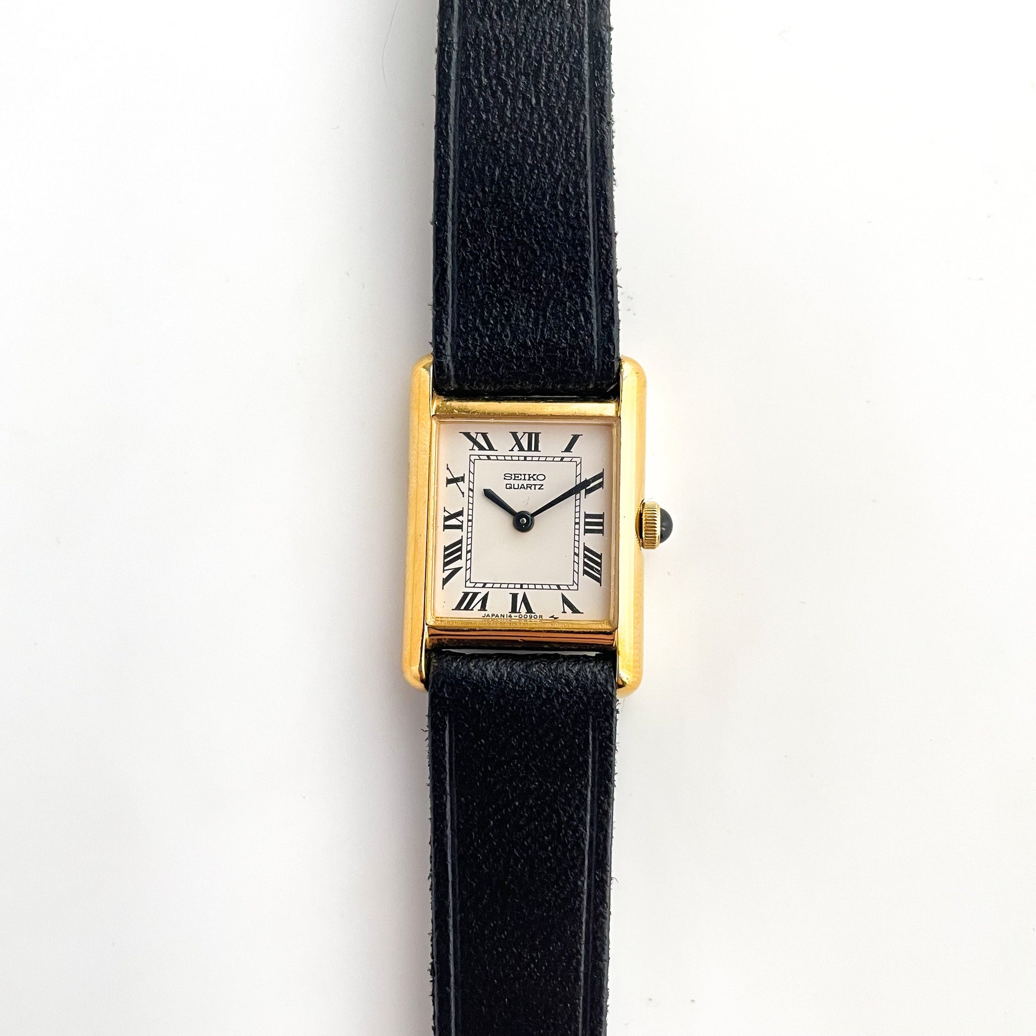 90s Vintage seiko tank watch 腕時計 タンク y2k Ladies' 1990s Seiko Tank Quartz Watch With Black Leather Strap