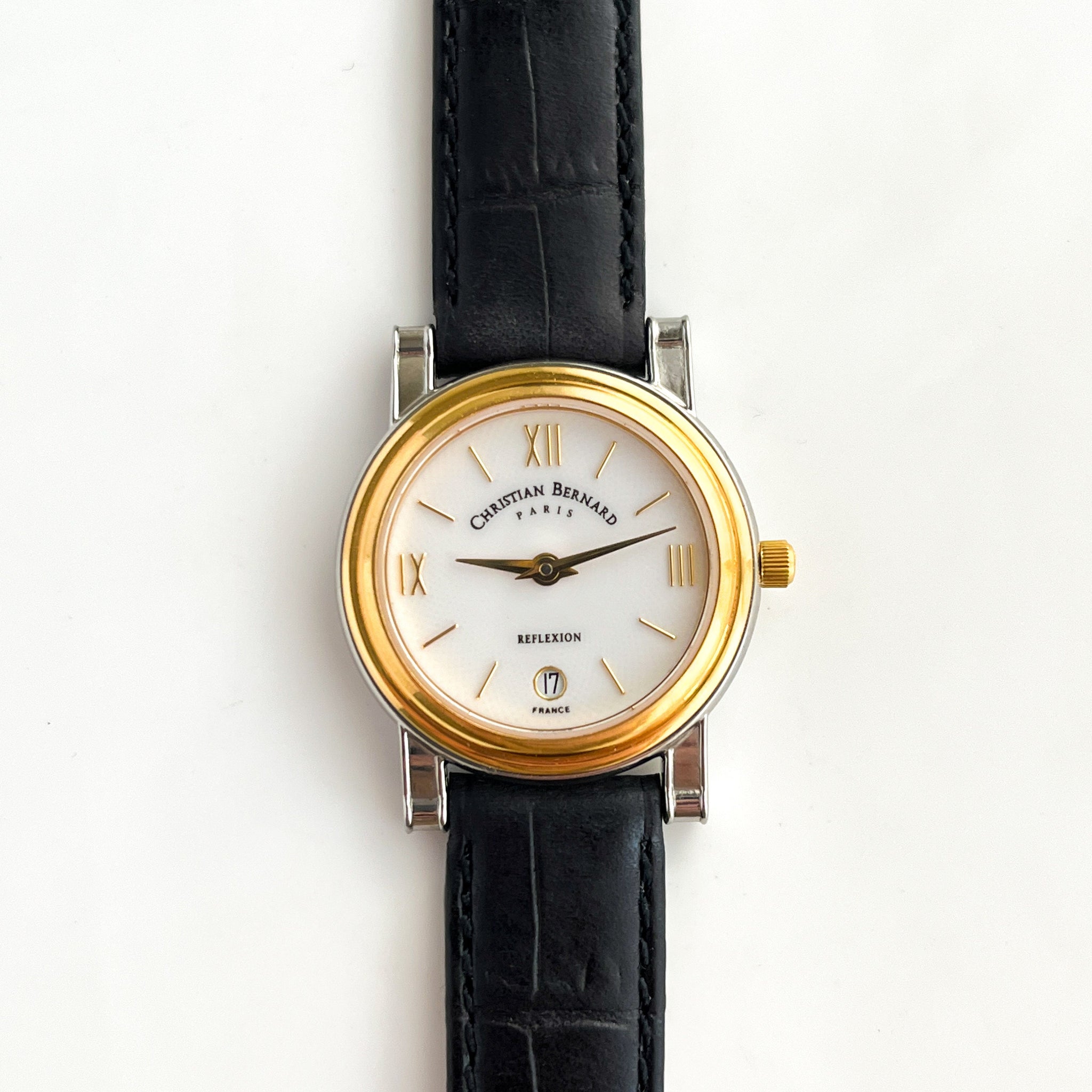 Ladies' Gold-Plated Christian Bernard Quartz Watch with Black