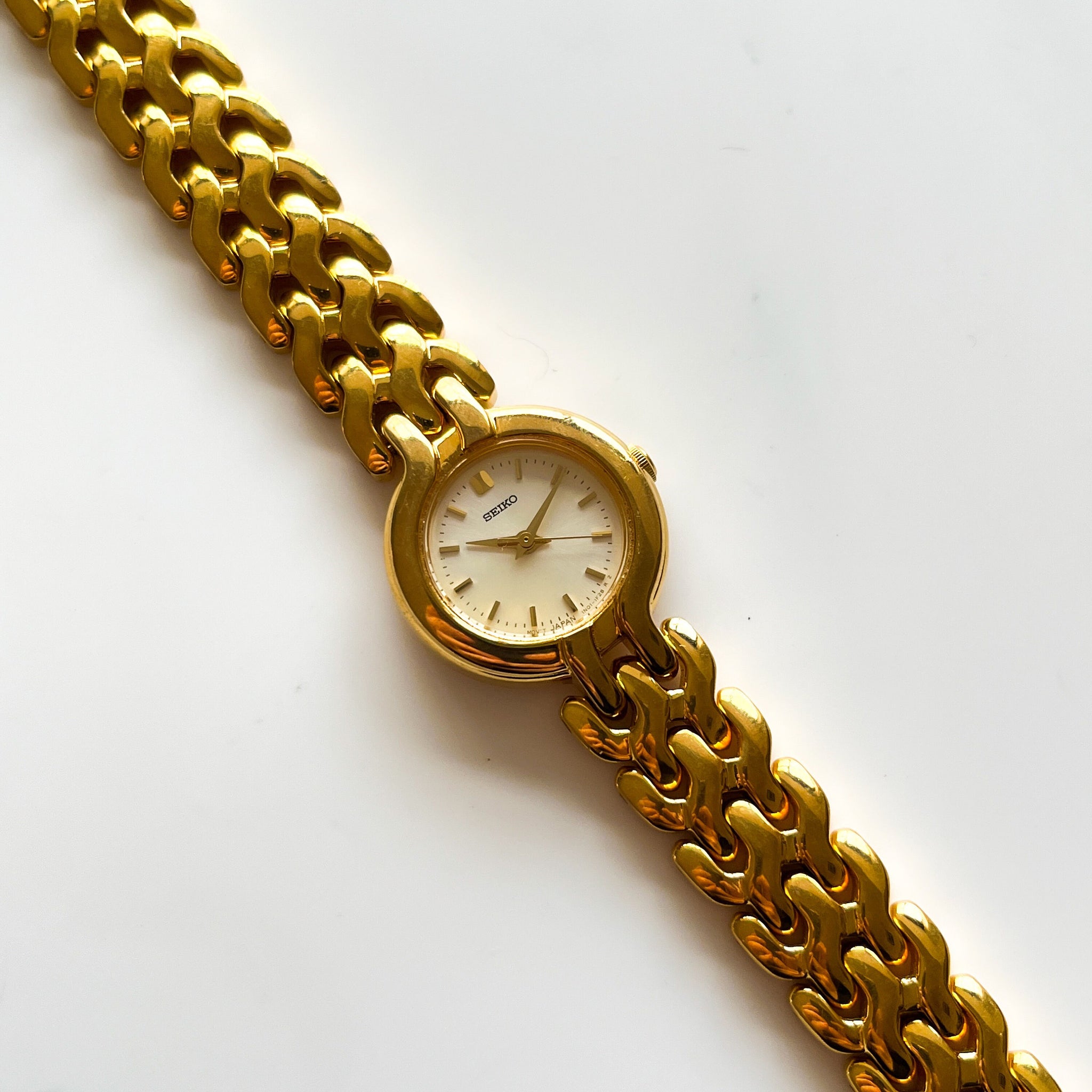 Vintage 1990s Gold Plated Ladies Seiko Quartz Watch With Intricate Br vintage-1990s-gold-plated-ladies-seiko-quartz-watch-with-intricate-br