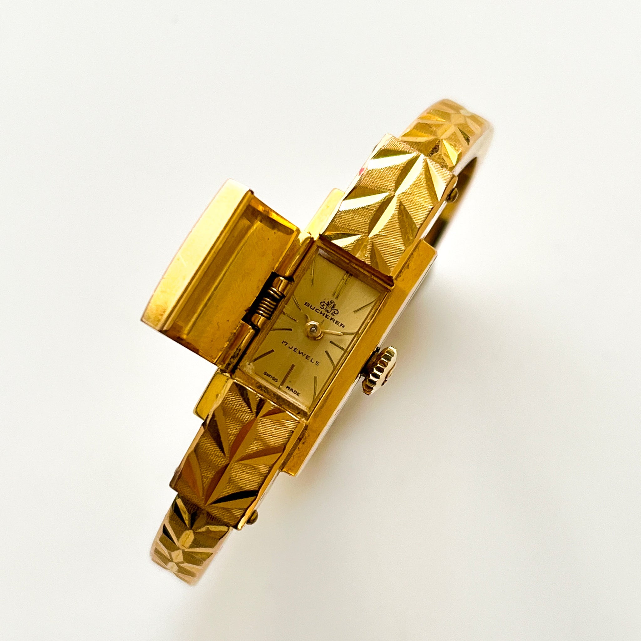Vintage Gold-Plated Bucherer Mechanical Bangle Watch with Vintage Gold-Plated Bucherer Mechanical Bangle Watch with