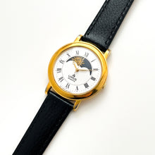 Load image into Gallery viewer, Vintage Unisex Lorus (by Seiko) Sun &amp; Moon Phase Quartz Watch with Black Leather Strap
